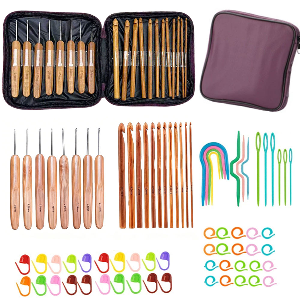 Tool Set - Ensemble de 74 crochets en bambou