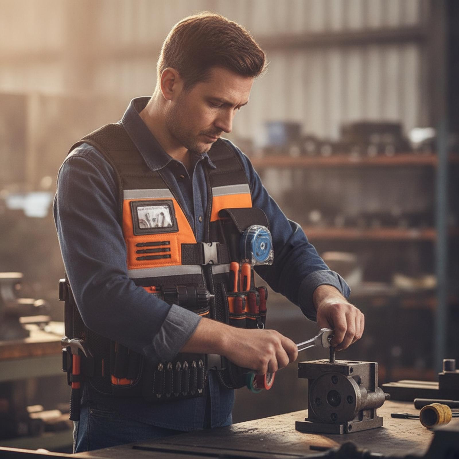 Hand Tools In Workshop - Gilet d'outils multifonctionnel, gilet utilitaire réfléchissant